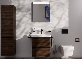 Тумба під раковину підвісна Hansgrohe Xelu Q 58х47,5 см МДФ темний горіх ручка матовий чорний 54026670