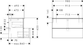 Тумба під раковину підвісна Hansgrohe Xelu Q 98х47,5 см МДФ темний горіх ручка матовий чорний 54034670