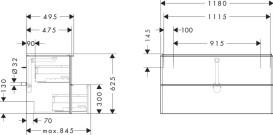 Тумба під раковину підвісна Hansgrohe Xelu Q 118х47,5 см МДФ сірий матовий ручка хром 54036000