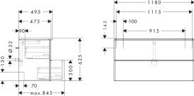 Тумба під раковину підвісна Hansgrohe Xelu Q 118х47,5 см МДФ сірий матовий ручка хром 54036000