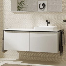 Тумба під раковину Hansgrohe Xelu Q 136х55 см МДФ глянсовий білий ручка матовий чорний 54066670