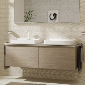 Тумба під раковину Hansgrohe Xelu Q 156х55 см МДФ натуральний дуб ручка матовий білий 54072700