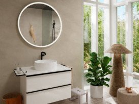 Тумба под раковину подвесная Hansgrohe Xelu Q 78х55 см МДФ глянцевый белый ручка матовый черный 54074670