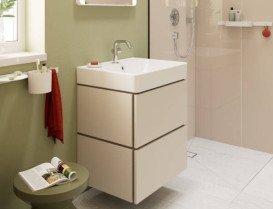 Тумба под раковину подвесная Hansgrohe Xilesa E 58х47 см МДФ песочно-бежевый матовый 54254780