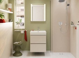 Тумба под раковину подвесная Hansgrohe Xilesa E 58х47 см МДФ песочно-бежевый матовый 54254780