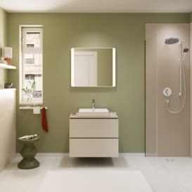 Тумба под раковину подвесная Hansgrohe Xilesa E 78х55 см МДФ песочно-бежевый матовый 54299780