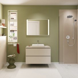 Тумба под раковину подвесная Hansgrohe Xilesa E 98х55 см МДФ песочно-бежевый матовый 54301780