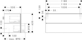 Тумба під раковину підвісна Hansgrohe Xilesa E 118х55 см МДФ сланцево-сірий матовий 54303760