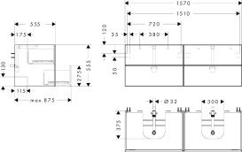 Тумба під раковину підвісна Hansgrohe Xevolos E 157х55,5 см матовий білий/текстиль темно-сірий 54199660