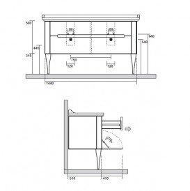 Тумба під раковину підвісна Kerasan Waldorf 150 см горіх 919146