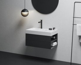 Тумба под раковину подвесная Ravak SD Lite 80 П МДФ черный матовый X000001886