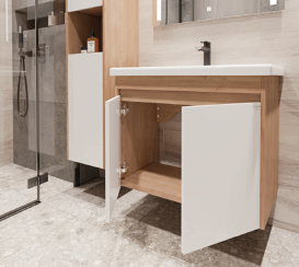 Тумба під раковину Radaway Classic 76 підвісна ДСП/МДФ білий/дуб ватан M05080-02-03