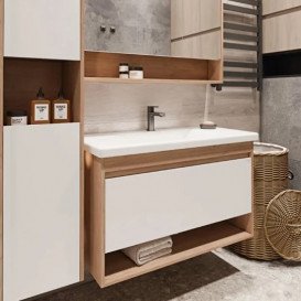 Тумба під раковину Radaway Silvia 96 підвісна ДСП/МДФ білий/дуб ватан матовий M03100-02-03