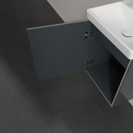 Тумба під раковину Villeroy & Boch Avento 43х38,4 см петлі зліва МДФ з акриловим покриттям скло сіре A88700B1