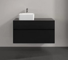 Тумба під раковину Villeroy&Boch Collaro 100х50 см МДФ чорний матовий лак C03900PD