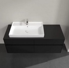 Тумба під раковину Villeroy&Boch Collaro 140х50 см МДФ чорний матовий лак C08900PD
