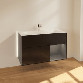 Тумба под раковину Villeroy & Boch Finion 99,6х49,8 см с подсветкой МДФ черный матовый лак/антрацит матовый лак G040GKPD