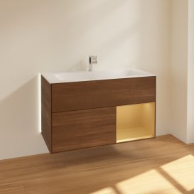 Тумба під раковину Villeroy & Boch Finion 99,6х49,8 см з підсвічуванням ДСП шпон волоського горіха/золотий матовий лак G040HFGN