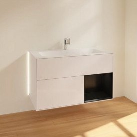 Тумба под раковину Villeroy & Boch Finion 99,6х49,8 см с подсветкой МДФ глянцевый белый лак/черный матовый лак G040PDGF