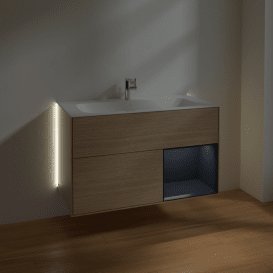 Тумба під раковину Villeroy & Boch Finion 99,6х49,8 см з підсвічуванням ДСП шпон дуба/темно-синій матовий лак G040HGPC