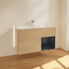 Тумба під раковину Villeroy & Boch Finion 99,6х49,8 см з підсвічуванням ДСП шпон дуба/темно-синій матовий лак G040HGPC