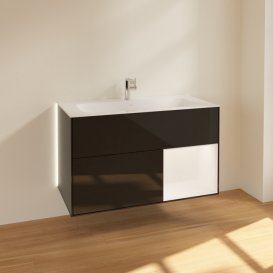 Тумба под раковину Villeroy & Boch Finion 99,6х49,8 см с подсветкой МДФ глянцевый черный лак/белый матовый лак G040MTPH