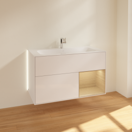 Тумба під раковину Villeroy & Boch Finion 99,6х49,8 см із підсвічуванням МДФ глянсовий білий лак/шпон дуба G040PCGF