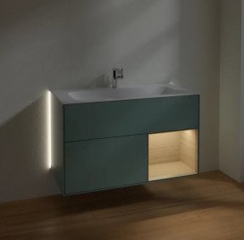 Тумба під раковину Villeroy & Boch Finion 99,6х49,8 см з підсвічуванням МДФ оливковий матовий лак/шпон дуба G040PCGM