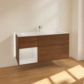 Тумба под раковину Villeroy & Boch Finion 119,6х49,8 см с подсветкой ДСП шпон грецкого ореха/белый матовый лак G060MTGN