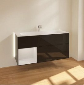 Тумба под раковину Villeroy & Boch Finion 119,6х49,8 см с подсветкой МДФ глянцевый черный лак/белый матовый лак G060MTPH