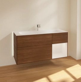Тумба под раковину Villeroy & Boch Finion 119,6х49,8 см с подсветкой ДСП шпон грецкого ореха/глянцевый белый лак G070GFGN