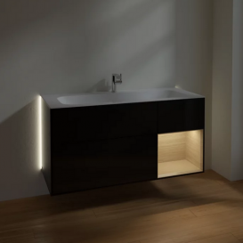 Тумба под раковину Villeroy & Boch Finion 119,6х49,8 см с подсветкой МДФ глянцевый черный лак/шпон дуба G070PCPH