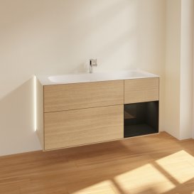 Тумба под раковину Villeroy & Boch Finion 119,6х49,8 см с подсветкой ДСП шпон дуба/глянцевый черный лак G070PHPC