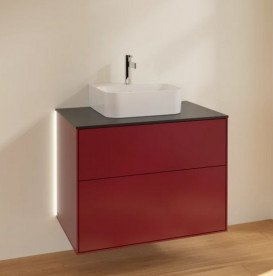 Тумба под раковину Villeroy & Boch Finion 80х50,1 см с подсветкой МДФ пион матовый лак/стекло черное матовое G08200HB