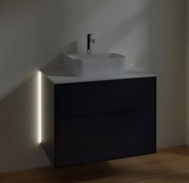 Тумба під раковину Villeroy & Boch Finion 80х50,1 см із підсвічуванням МДФ темно-синій матовий лак/скло біле матове G08100HG
