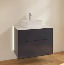 Тумба под раковину Villeroy & Boch Finion 80х50,1 см с подсветкой МДФ темно-синий матовый лак/стекло белое матовое G08100HG
