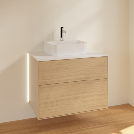 Тумба під раковину Villeroy & Boch Finion 80х50,1 см із підсвічуванням ДСП шпон дуба/скло біле матове G08100PC