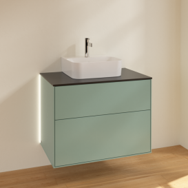 Тумба під раковину Villeroy & Boch Finion 80х50,1 см з підсвічуванням МДФ оливковий матовий лак/скло чорне матове G08200GM