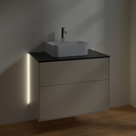 Тумба під раковину Villeroy & Boch Finion 80х50,1 см із підсвічуванням МДФ пісок матовий лак/скло чорне матове G08200HH