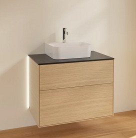 Тумба під раковину Villeroy & Boch Finion 80х50,1 см із підсвічуванням ДСП шпон дуба/скло чорне матове G08200PC