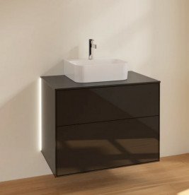Тумба под раковину Villeroy & Boch Finion 80х50,1 см с подсветкой МДФ глянцевый черный лак/стекло черное матовое G08200PH