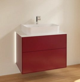 Тумба под раковину Villeroy & Boch Finion 80х50,1 см с подсветкой МДФ пион матовый лак/стекло белое матовое G09100HB