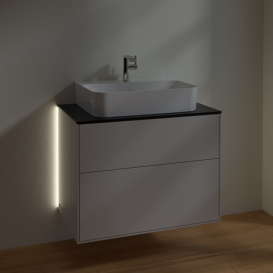 Тумба под раковину Villeroy & Boch Finion 80х50,1 см с подсветкой МДФ светло-серый матовый лак/стекло черное матовое G09200GJ