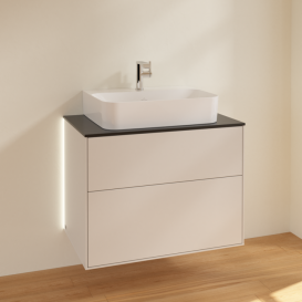 Тумба под раковину Villeroy & Boch Finion 80х50,1 см с подсветкой МДФ светло-серый матовый лак/стекло черное матовое G09200GJ