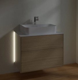 Тумба під раковину Villeroy & Boch Finion 80х50,1 см з підсвічуванням ДСП шпон дуба/скло біле матове G09100PC