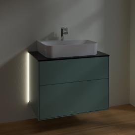 Тумба под раковину Villeroy & Boch Finion 80х50,1 см с подсветкой МДФ оливковый матовый лак/стекло черное матовое G09200GM