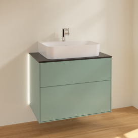 Тумба под раковину Villeroy & Boch Finion 80х50,1 см с подсветкой МДФ оливковый матовый лак/стекло черное матовое G09200GM