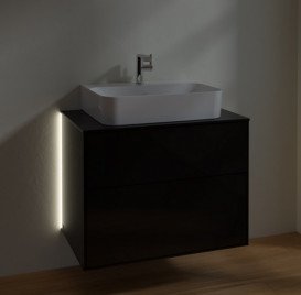 Тумба під раковину Villeroy & Boch Finion 80х50,1 см з підсвічуванням глянцевий МДФ чорний лак/скло чорне матове G09200PH