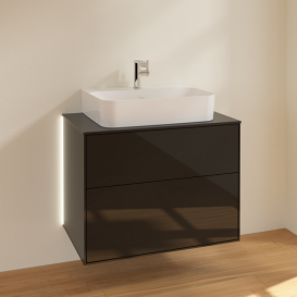 Тумба під раковину Villeroy & Boch Finion 80х50,1 см з підсвічуванням глянцевий МДФ чорний лак/скло чорне матове G09200PH