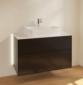 Тумба под раковину Villeroy & Boch Finion 100х50,1 см с подсветкой МДФ черный матовый лак/стекло белое матовое G10100PD
